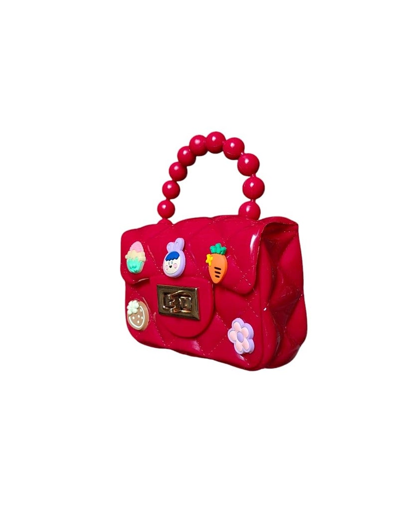 LeVork Kids Quilted Mini Purse with Beaded Handle, Jelly Material - Image 2
