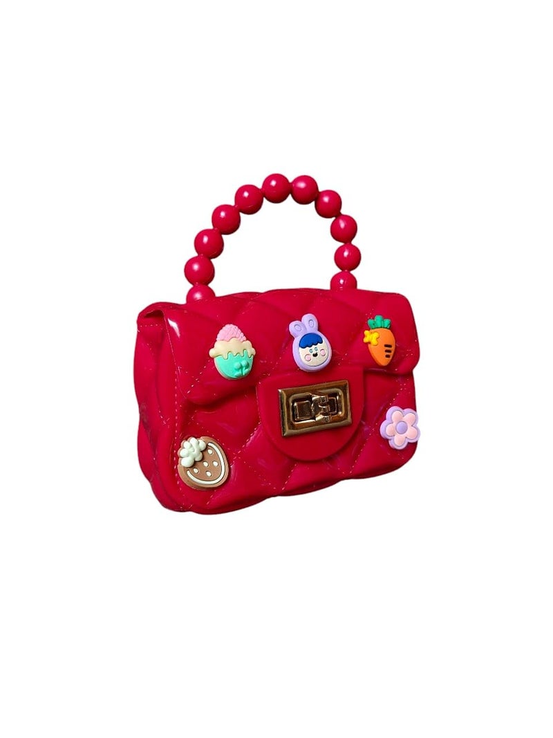 LeVork Kids Quilted Mini Purse with Beaded Handle, Jelly Material - Image 1