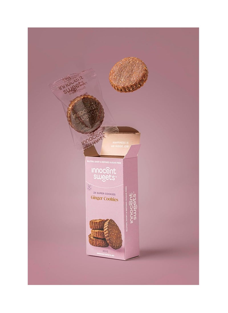 Innocent Sweets Innocent Sweets Ginger Cookies, Gluten, Dairy and Refinded Sugar Free, 100% Vegan, 40g, 2 Pieces in 1 Packet, Box of 12 Packets  - Image 3