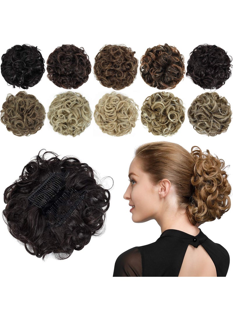 Rose bud Rose bud Chignon Hairpiece Curly Bun Extensions Scrunchie Updo Synthetic Combs in Messy Bun Hair Piece for Women Dark Brown 