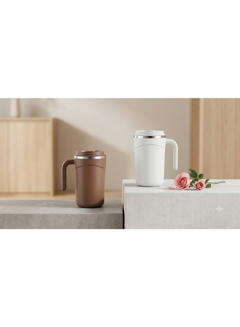 Self Stirring Mug 14oz Rechargeable Auto Magnetic Coffee Mug | White Electric Automatic Mixing Cup with 2 Stir Bars | Smart Automatic Coffee Mixer Cup | USB Rechargeable Self Stirring Cup | Waterproof Portable Coffee Mug for Coffee, Milk, Cocoa & Protein Shakes | Travel, Office & Kitchen Use | Best Gift for Coffee Lovers - Image 1