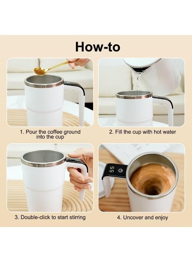 Self Stirring Mug 14oz Rechargeable Auto Magnetic Coffee Mug | White Electric Automatic Mixing Cup with 2 Stir Bars | Smart Automatic Coffee Mixer Cup | USB Rechargeable Self Stirring Cup | Waterproof Portable Coffee Mug for Coffee, Milk, Cocoa & Protein Shakes | Travel, Office & Kitchen Use | Best Gift for Coffee Lovers - Image 2