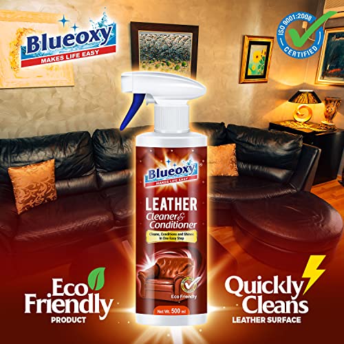 BLUEOXY Leather Cleaner and Conditioner | Leather Cleanser | Ideal for Leather Furniture, Auto Interiors & More | Car Interior Detailing | Ecological Formulation | 500 ML Spray | QTY 1 - Image 2