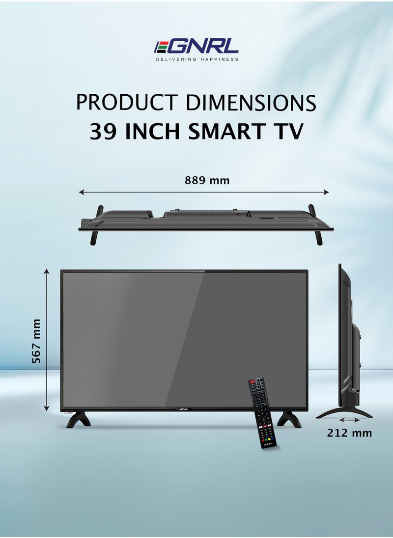 اغنرل - تلفزيون سمارت LED فائق الوضوح 39 بوصة، EGTV40HDS | HDMI، Google Play، Netflix، YouTube، WiFi وBluetooth | مع جهاز تحكم عن بُعد، ضمان سنة واحدة. - Image 1