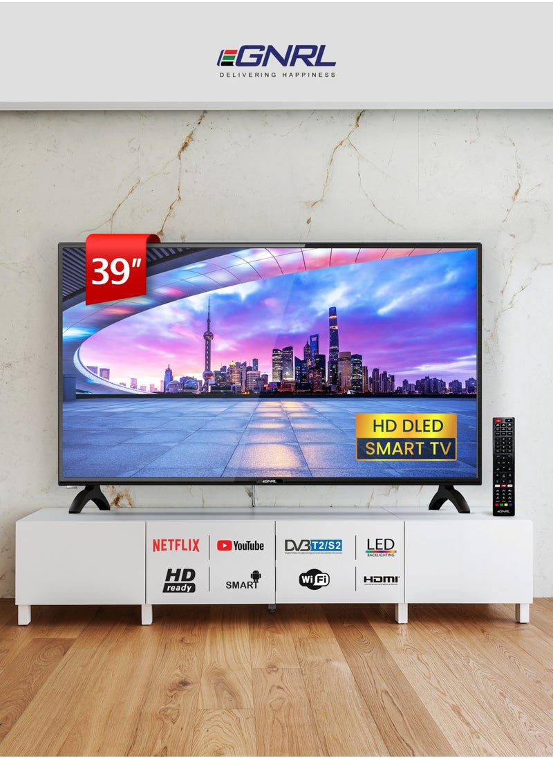 اغنرل تلفزيون سمارت LED فائق الوضوح 39 بوصة، EGTV40HDS | HDMI، Google Play، Netflix، YouTube، WiFi وBluetooth | مع جهاز تحكم عن بُعد، ضمان سنة واحدة.  - Image 1