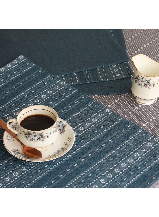 THE YARD HOUSE placemats - Reversible & Wipeable Cotton placemats (Woven Aegean Blue, 4)