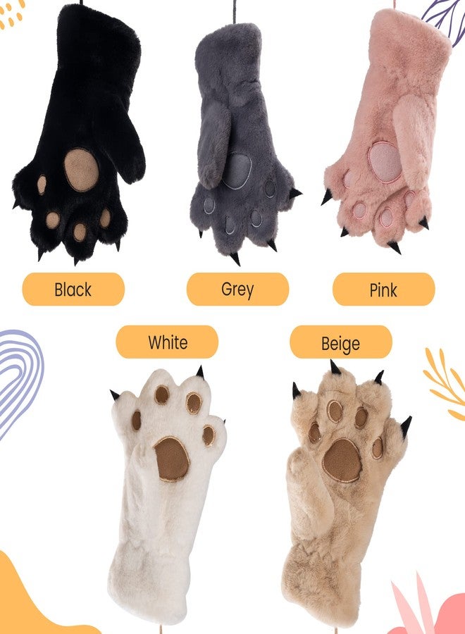 Kids Winter Gloves Cartoon Plush Paw Mittens Keep Warm Glove with Neck Rope Girls Boys Cosplay Costume Gloves (grey) - Image 5
