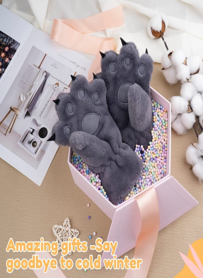 Kids Winter Gloves Cartoon Plush Paw Mittens Keep Warm Glove with Neck Rope Girls Boys Cosplay Costume Gloves (grey) - Image 4