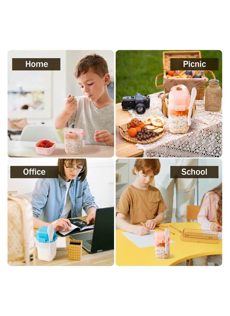 Overnight Oats Containers with lids and spoon, 2PCS Reusable Yogurt Parfait Cups with Ice Pack, Leak-proof Cereal Breakfast On The Go Cups, Large Capacity Plastic Dessert Cups (19oz Pink+Blue)