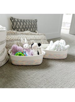 MIXDE Rectangular Storage Basket-5-Piece Natural Cotton Rope Woven Organizer Basket, Dog Toy Basket, Cat Toy Box, Bathroom Organizer  - Image 4