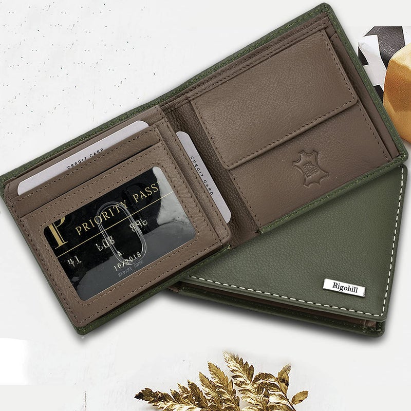 Rigohill Madrid Olive RFID Blocking Leather Wallet for Men | Mens Wallet - Image 2