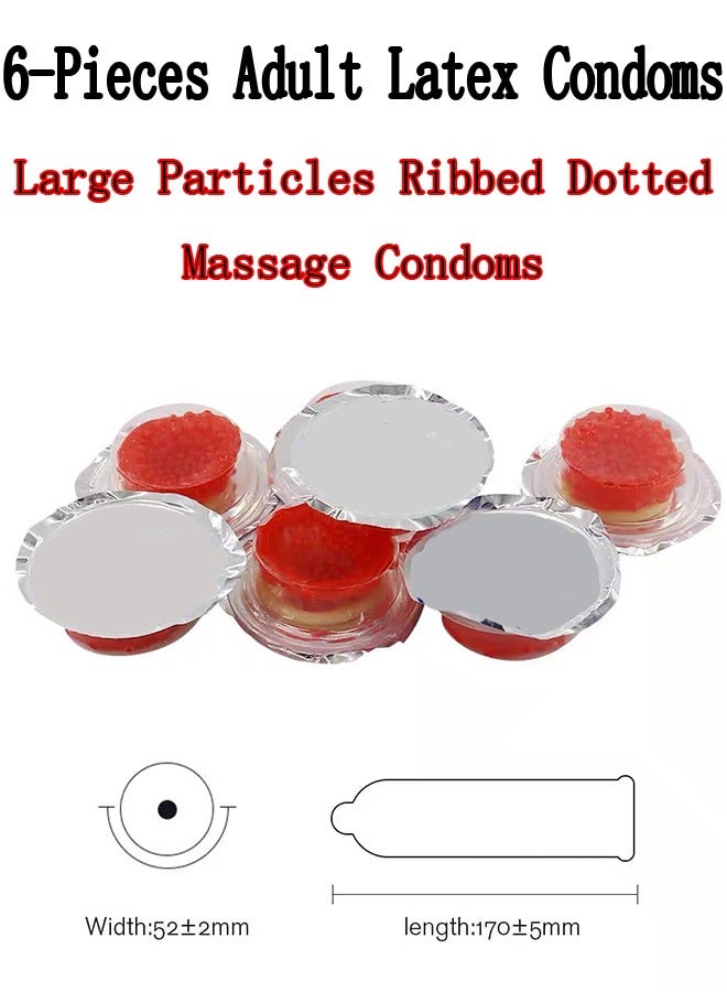 Generic 6-Pieces Adult Latex Condoms,Large Particles Ribbed Dotted Massage Condoms,Enhance Sense Stimulation Condoms,Colour Red  - Image 2