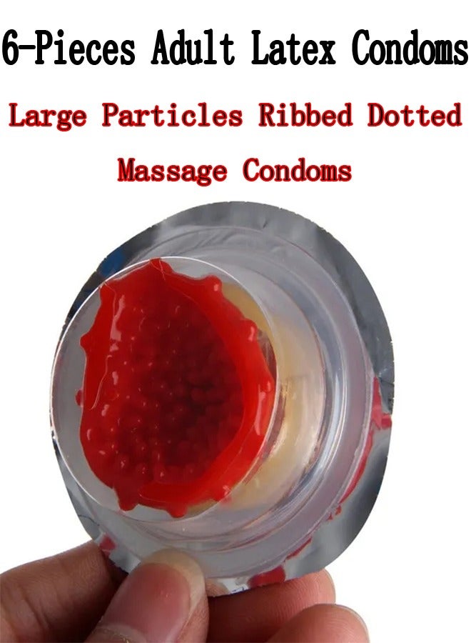 Generic 6-Pieces Adult Latex Condoms,Large Particles Ribbed Dotted Massage Condoms,Enhance Sense Stimulation Condoms,Colour Red  - Image 3