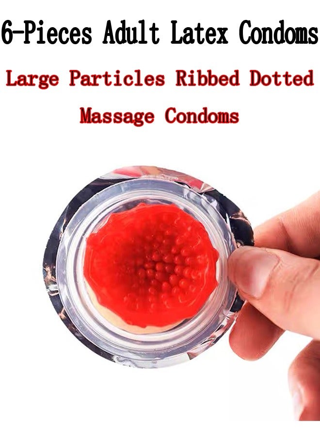 Generic 6-Pieces Adult Latex Condoms,Large Particles Ribbed Dotted Massage Condoms,Enhance Sense Stimulation Condoms,Colour Red  - Image 5