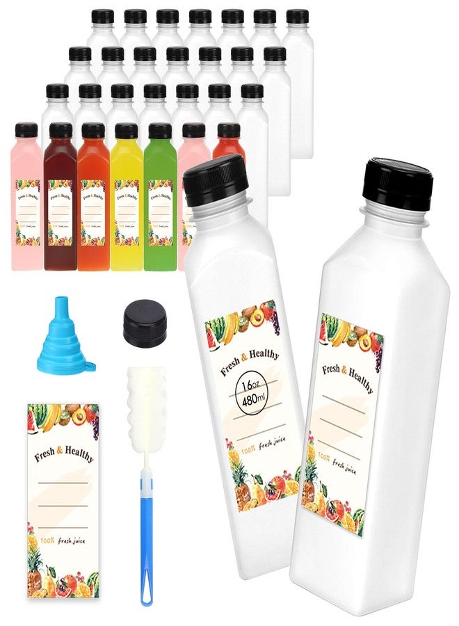 SUPERLELE 30pcs 16oz PP Heat-Resistant Clear Reusable Plastic Juice Bottles with Caps Plastic Dishwasher Safe Containers with Black Tamper Proof Lids, Brush, Funnel for Juice Milk Smoothie Drinking - Image 1