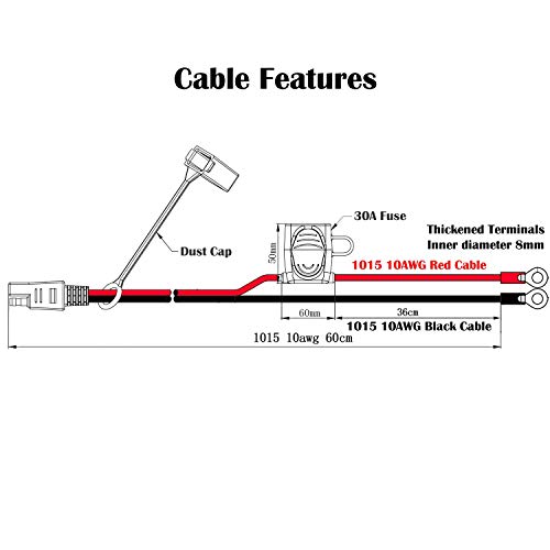 iGreely SAE Battery Connector - iGreely 10 Gauge Wire SAE to O Ring Terminal, 2-Pin Quick Disconnect SAE Battery Cable Extension Wire for Solar Panel Automotive Marine Motorcycle Cars RV 10 AWG 2ft/60cm - Image 2