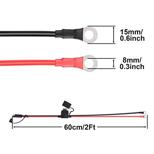 iGreely SAE Battery Connector - iGreely 10 Gauge Wire SAE to O Ring Terminal, 2-Pin Quick Disconnect SAE Battery Cable Extension Wire for Solar Panel Automotive Marine Motorcycle Cars RV 10 AWG 2ft/60cm - Image 5