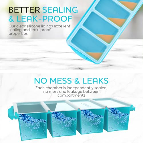XOMOO Silicone Freezer Tray With Lid - Soup Freezer Container molds - Large Ice Cube Tray- makes 8 perfect 1 cup portions cubes, 2-Pack Freezer Storage Food Soups & Meal Prep - Oven & Dishwasher -Safe - Image 5