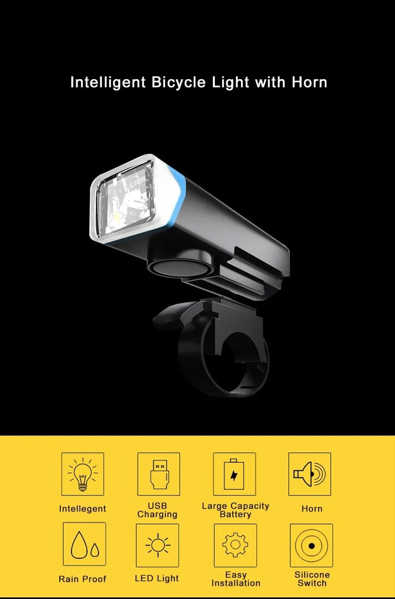 Dark Horse®USB Rechargeable 2400 mAh Cycle Light and Horn with 120DB Cycle Horn 5 Light Modes Waterproof Cycle Light 350LM Smart Sensor Cycle Front USB Light (Orange) - Image 3