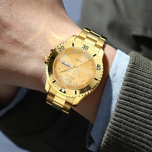 OPK Mens Watch Blue Gold Simple Fashion Diamonds Stainless Steel Analog Large Dial Waterproof Date Casual WristWatches for Man - Image 3