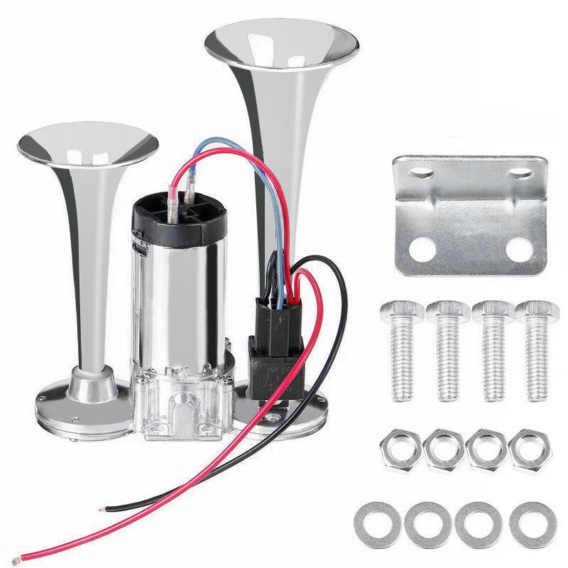 12V/24V Dual Air Horn for Truck Car, 120dB, Chrome - Image 1