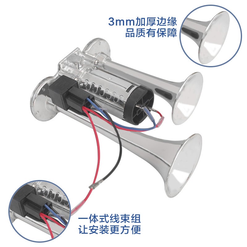 12V/24V Dual Air Horn for Truck Car, 120dB, Chrome - Image 3