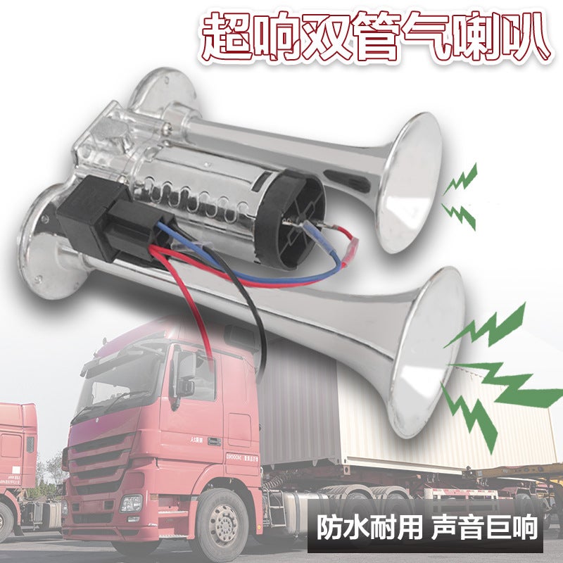 12V/24V Dual Air Horn for Truck Car, 120dB, Chrome - Image 2