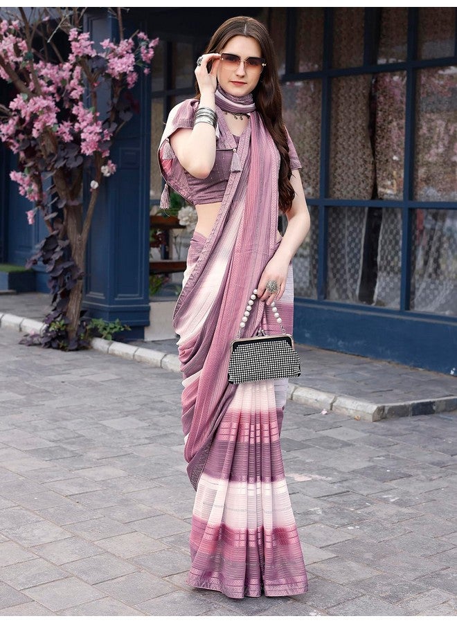Satrani Women's Weightless Georgette Woven Zari Hot Fixing Printed Saree with Unstitched Blouse Piece (3493S312N_Dusty Purple & Rose Pink & White) - Image 3
