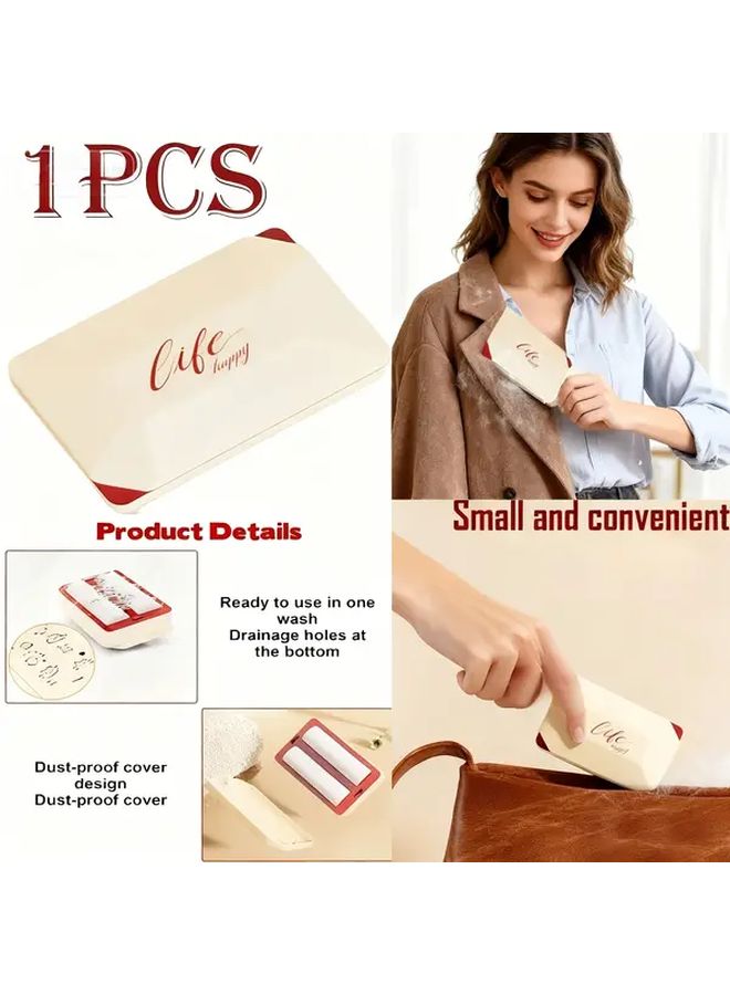 Cream White Portable Washable Lint Roller Hair Remover Travel Clothes Cleaning Tool - Image 1