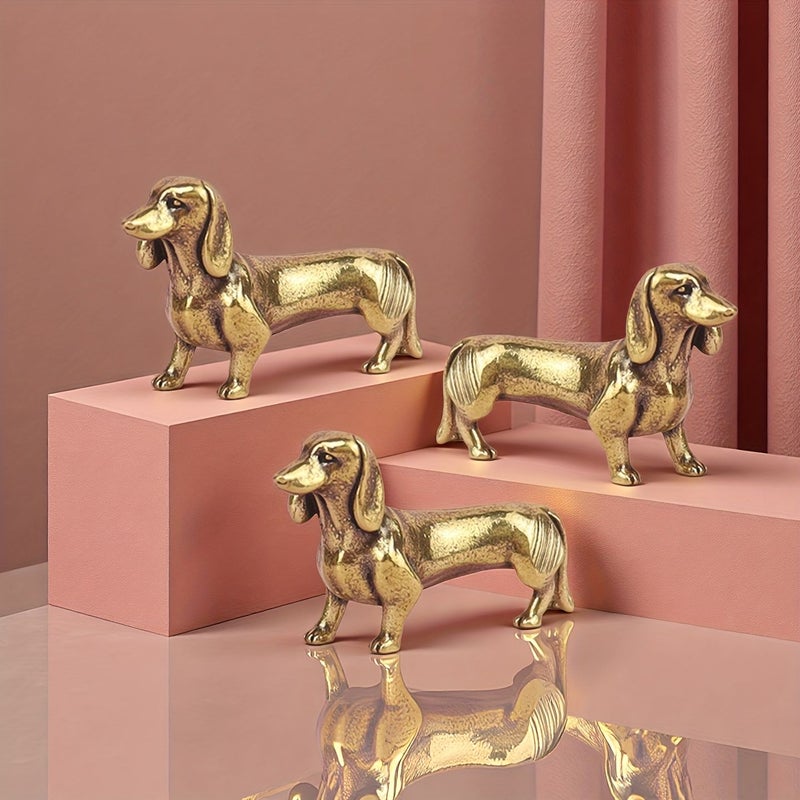 Set Of 3 Vintage Brass Dachshund Statues For Christmas Desktop Desk Home Decor - Image 2