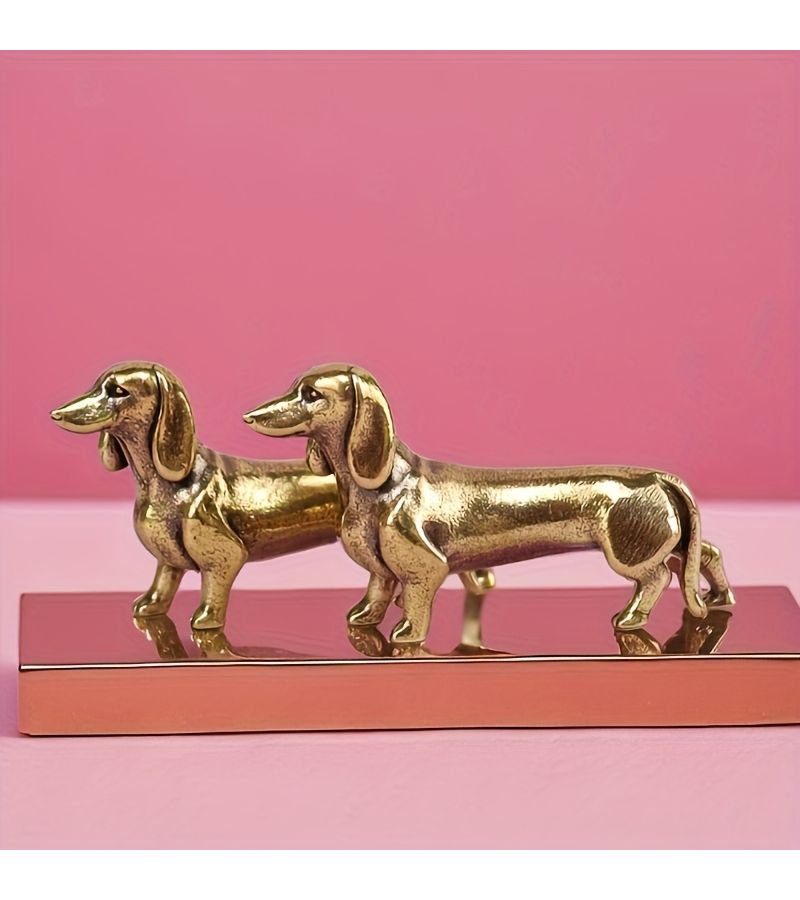 Set Of 3 Vintage Brass Dachshund Statues For Christmas Desktop Desk Home Decor - Image 4