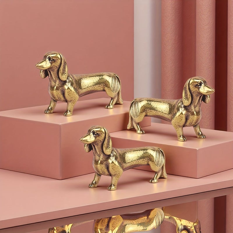 Set Of 3 Vintage Brass Dachshund Statues For Christmas Desktop Desk Home Decor - Image 1