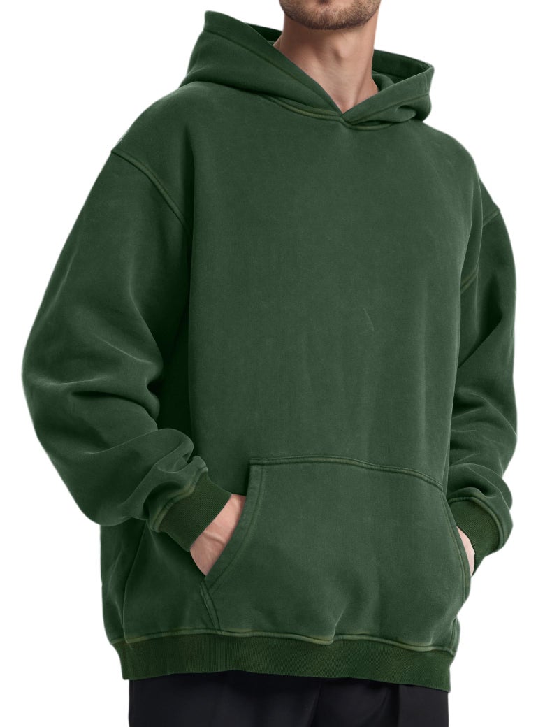 Dnzzs Acid Wash Hoodie Super Soft Sweatshirt for Mens Pullover Oversized Men's Fashion Hoodies & Sweatshirts Vintage Streetwear Green - Image 4