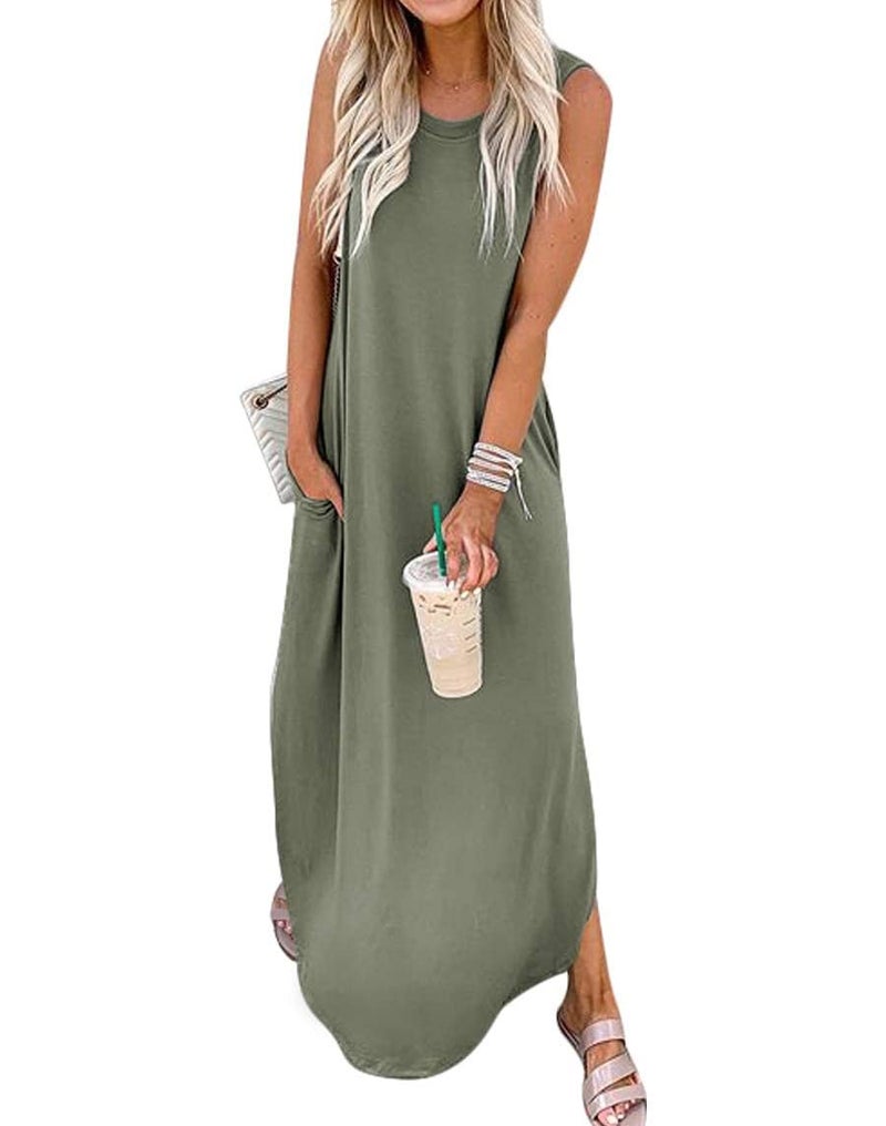 Jeqeocafy Women's Loose Sundress Long Dress Sleeveless Split Maxi Dresses 2026 Summer Beach Dress with Pockets - Image 1