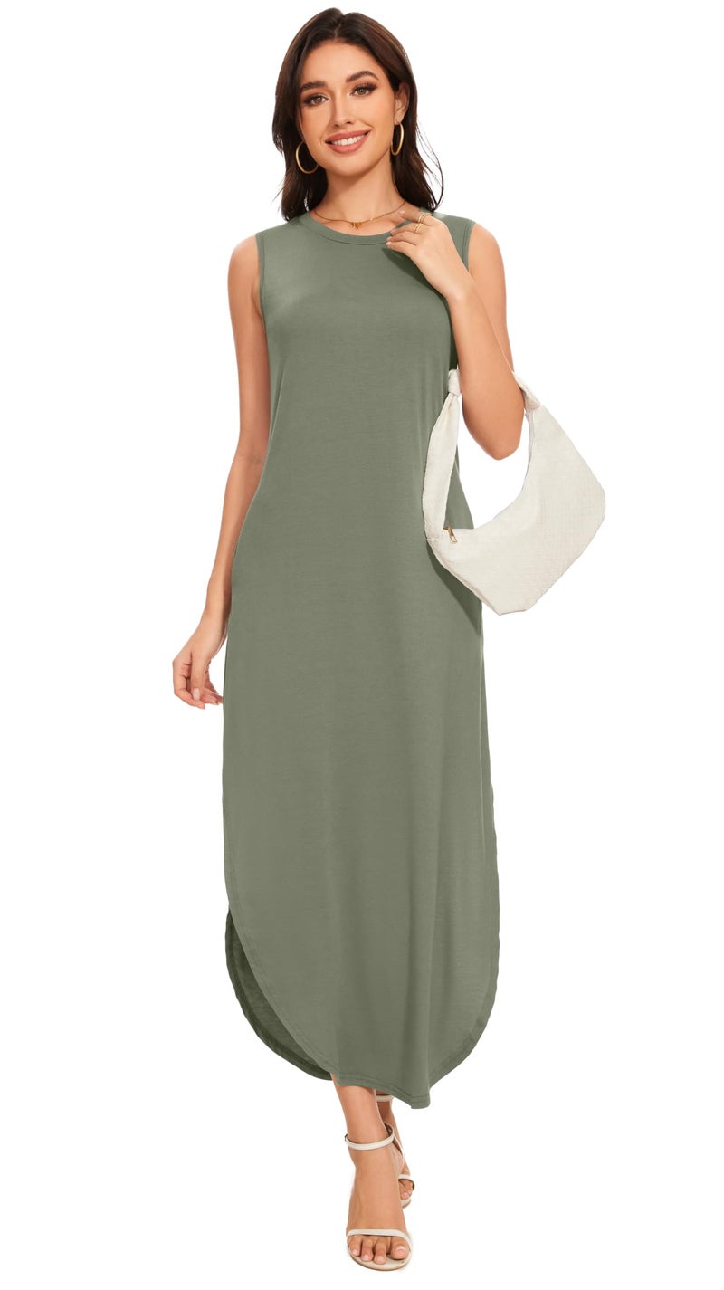 Jeqeocafy Women's Loose Sundress Long Dress Sleeveless Split Maxi Dresses 2026 Summer Beach Dress with Pockets - Image 4