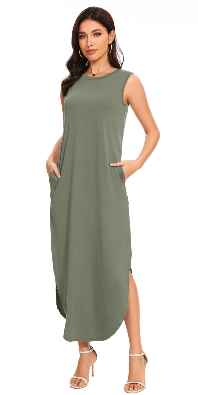 Jeqeocafy Women's Loose Sundress Long Dress Sleeveless Split Maxi Dresses 2026 Summer Beach Dress with Pockets - Image 2