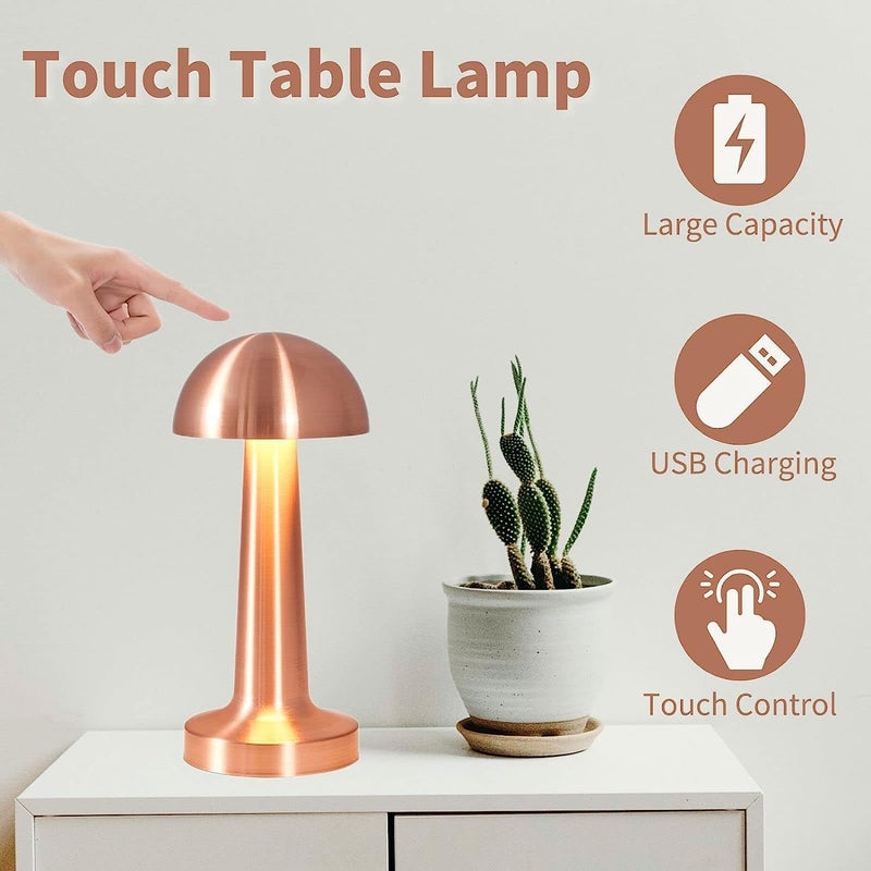 DOYKLI Table Lamp LED Rechargeable Lamp Lamps for Home Decoration Night Lamp for Bedroom Lamp for Bedroom Bedside Lamp Light Lamp Stepless Dimming 3 Colour Touch Control Metal Rose Gold - Image 5