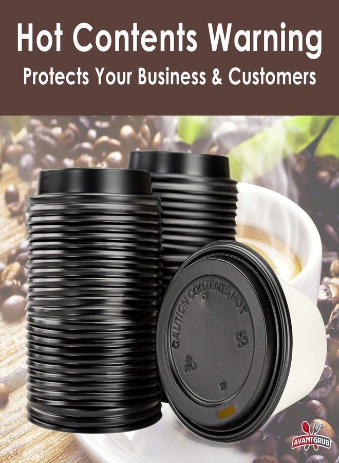 Avant Grub Anti-Spill, Recyclable Black Dome Lids, 100 Pk. Coffee Cup Lid for Portable Drinks. 3.45" Diameter, Fits 10, 12, 16, 20oz Disposable Paper Cups. Domed Plastic Covers for Takeout Tea, Espresso or Latte - Image 3