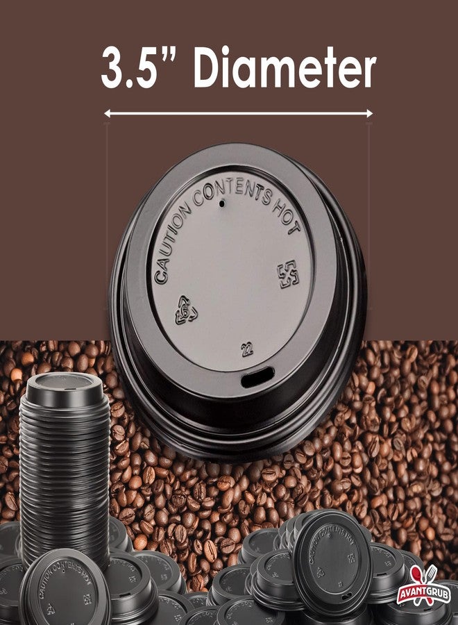 Avant Grub Anti-Spill, Recyclable Black Dome Lids, 100 Pk. Coffee Cup Lid for Portable Drinks. 3.45" Diameter, Fits 10, 12, 16, 20oz Disposable Paper Cups. Domed Plastic Covers for Takeout Tea, Espresso or Latte - Image 4
