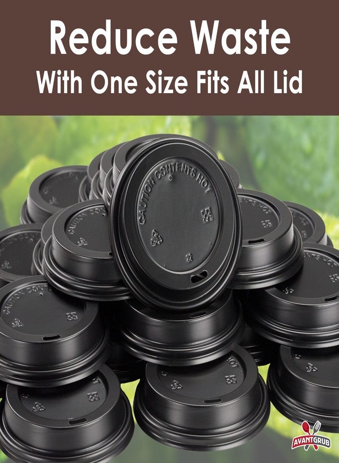 Avant Grub Anti-Spill, Recyclable Black Dome Lids, 100 Pk. Coffee Cup Lid for Portable Drinks. 3.45" Diameter, Fits 10, 12, 16, 20oz Disposable Paper Cups. Domed Plastic Covers for Takeout Tea, Espresso or Latte - Image 5