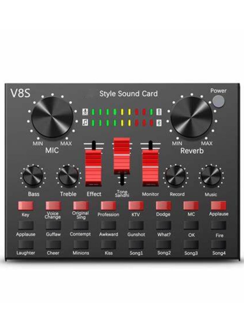 Festive Gallery V8S Live Sound Card Bluetooth Sound Mixer Board 3.5mm Audio Interface Live Sound Card with 16 Sound Effects 6 Connecting Methods Dual DSP Noise Reduction Chip For Live Streaming Recording Game PC - Image 2
