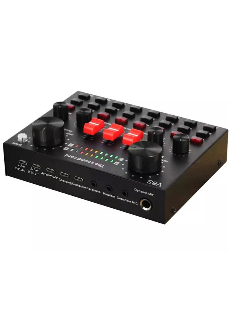 Festive Gallery V8S Live Sound Card Bluetooth Sound Mixer Board 3.5mm Audio Interface Live Sound Card with 16 Sound Effects 6 Connecting Methods Dual DSP Noise Reduction Chip For Live Streaming Recording Game PC - Image 3