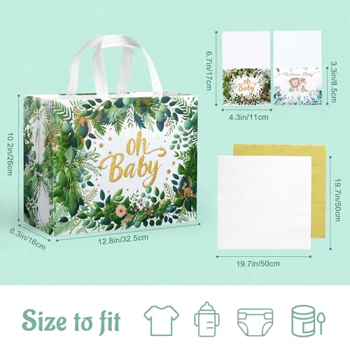 YANGTE 2 Pack 13" Large Baby Gift Bag for Baby Shower, Reusable Non-Woven Baby Gift Wrap Bags with Tissue Paper and Greeting Card for Boy and Girl Baby Shower Party - Image 2