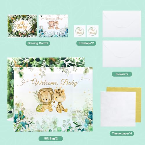 YANGTE 2 Pack 13" Large Baby Gift Bag for Baby Shower, Reusable Non-Woven Baby Gift Wrap Bags with Tissue Paper and Greeting Card for Boy and Girl Baby Shower Party - Image 3
