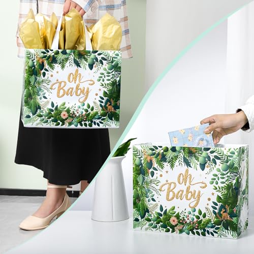 YANGTE 2 Pack 13" Large Baby Gift Bag for Baby Shower, Reusable Non-Woven Baby Gift Wrap Bags with Tissue Paper and Greeting Card for Boy and Girl Baby Shower Party - Image 5