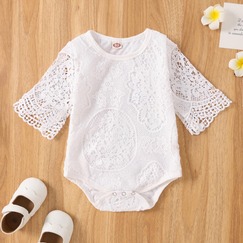 Yvowming Baby Girl Clothes Outfits Toddler Infant Baby Romper Top+Jeans Clothing Set (White, 12-18 Months) - Image 4