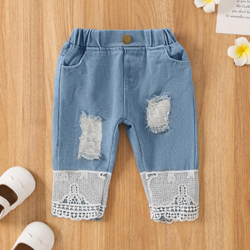Yvowming Baby Girl Clothes Outfits Toddler Infant Baby Romper Top+Jeans Clothing Set (White, 12-18 Months) - Image 5