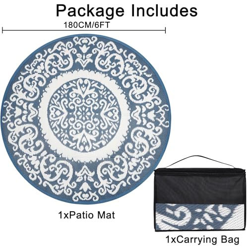 Homcomoda Round Outdoor Rugs for Patio 6ft Waterproof Clearance Reversible Patio Rugs Lightweight Outdoor Rugs Plastic Straw Rugs Portable RV Camping Rug Mat for Outdoor Porch Beach BBQ Beach Backyard - Image 3