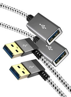 Short USB 3.0 Extension Cable, CableCreation 2-Pack Left Angle USB 3.0 Male to Female Extender Cord, 90 Degree USB 3.0 Adapter, Space Gray Aluminum