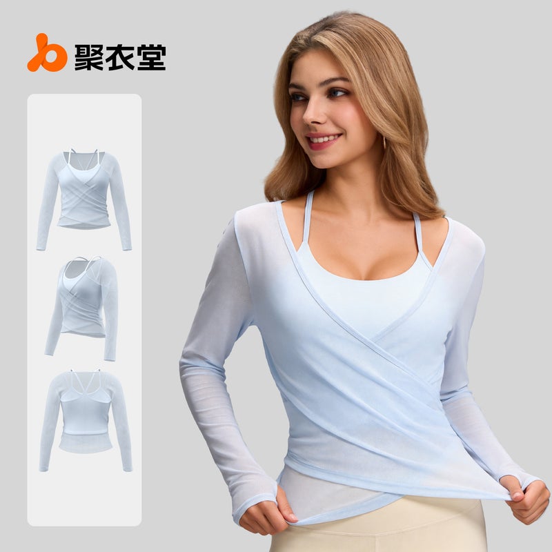 Women's Breathable Yoga Long Sleeve Top Detachable Sports Cover - Image 3